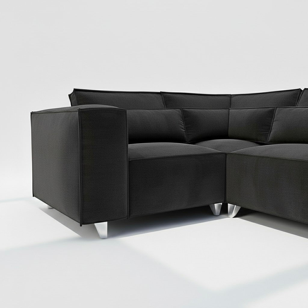 Sloane 4 seater corner sofa left hand in black velvet