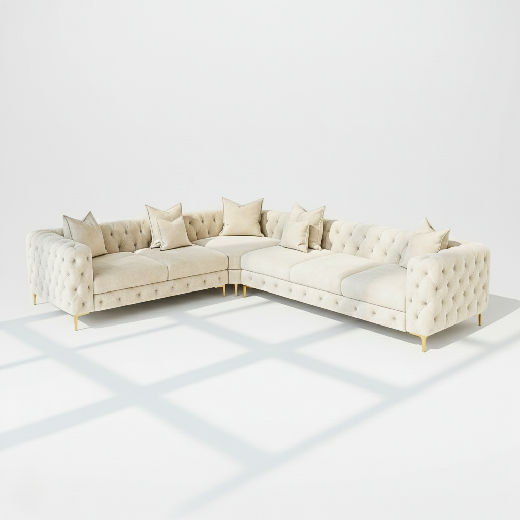 Monaco 6 seater corner sofa left hand in cream velvet