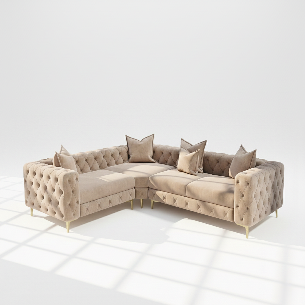 Monaco 4 seater corner sofa left hand in mink velvet