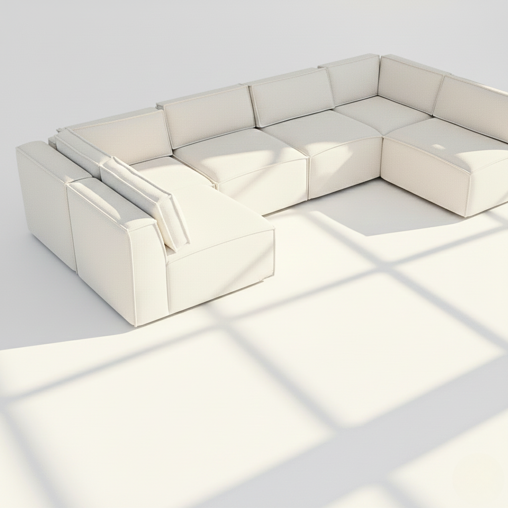 Aire XL U Shape with open end sofa in cream naples linen