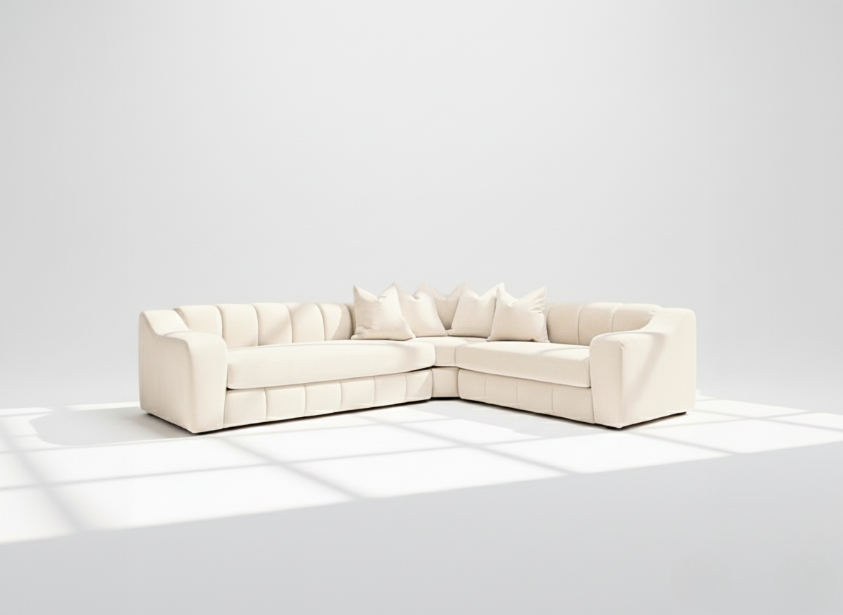 Bella 6 seater corner sofa right hand in cream velvet