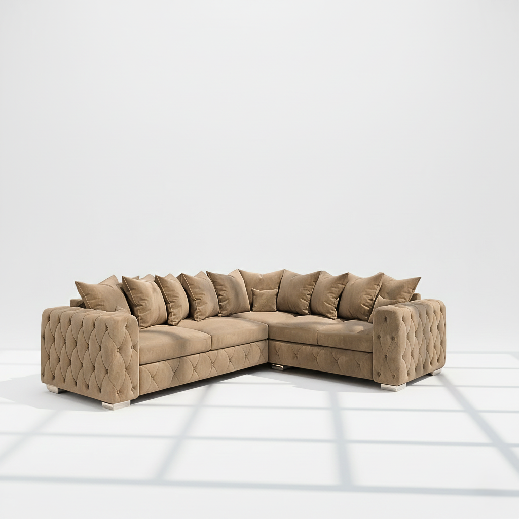 Mayfair 6 seater corner sofa right hand in mink velvet
