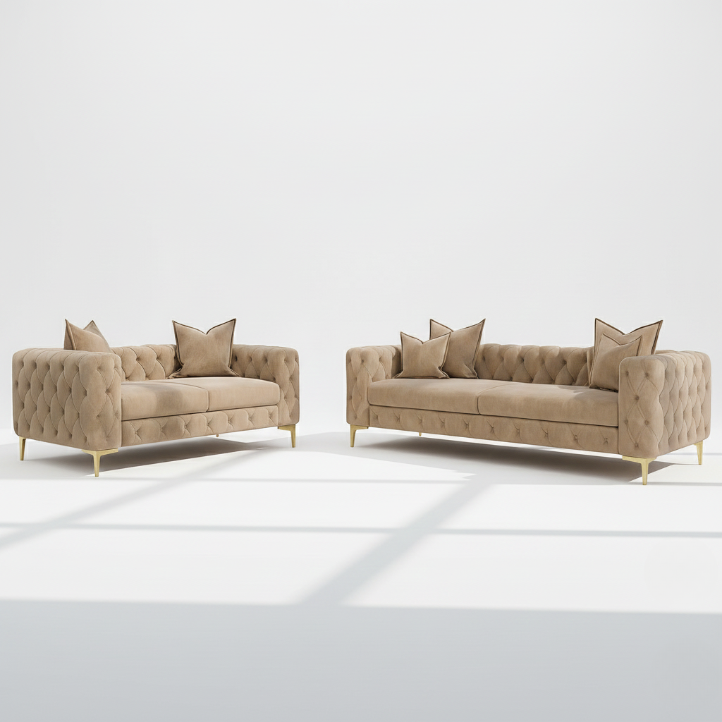 Monaco 3 & 2 seater sofa set in mink velvet