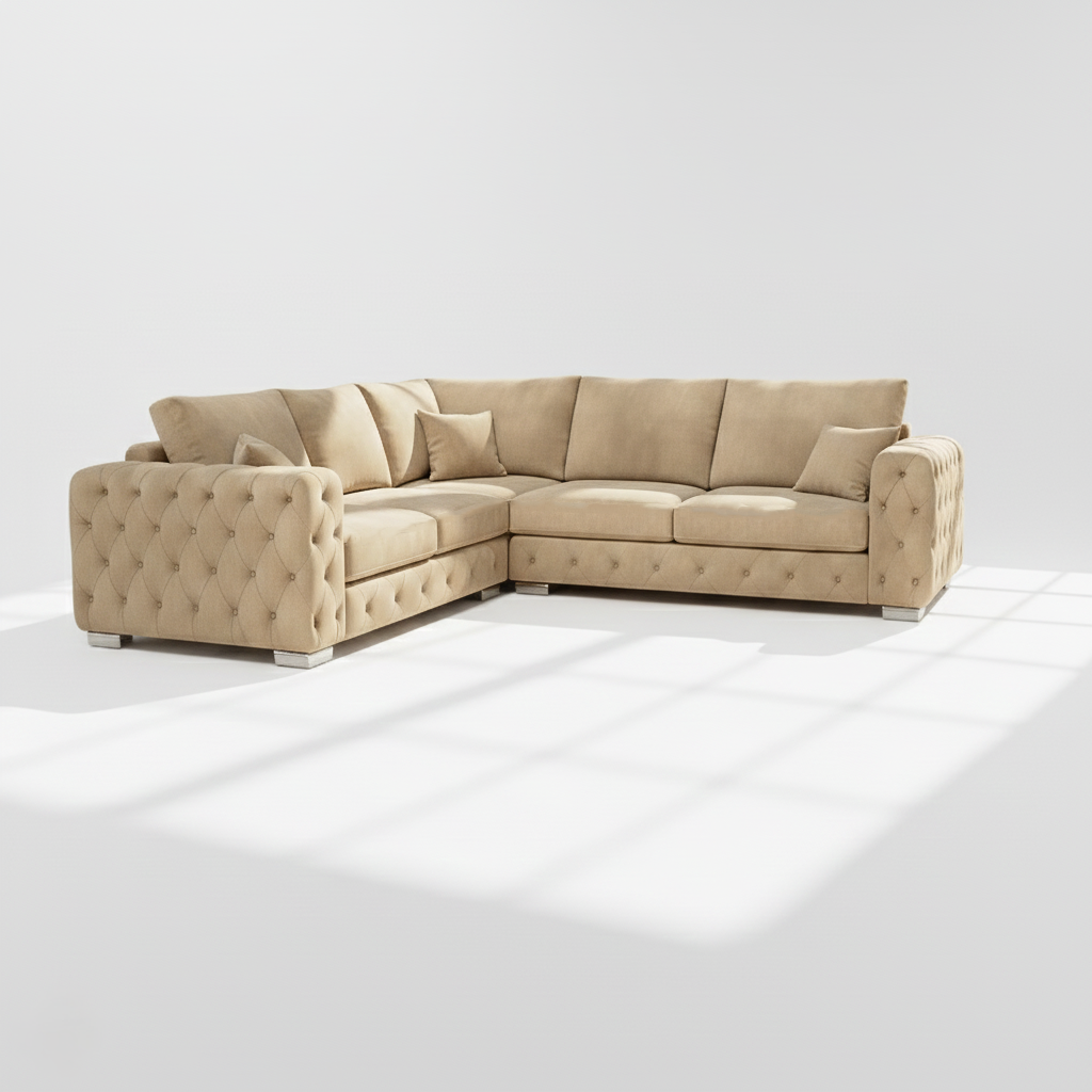 Ashton 6 seater corner sofa left hand in mink velvet