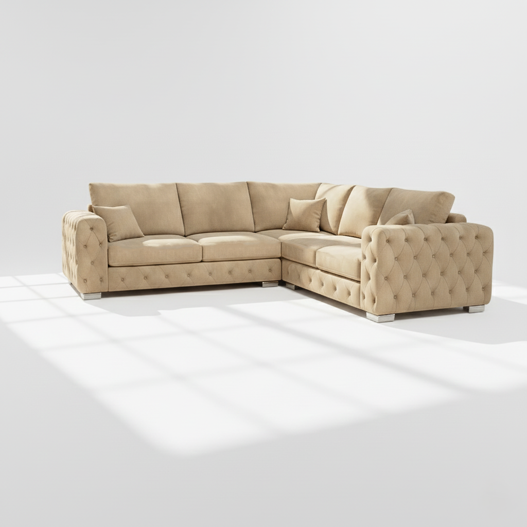 Ashton 6 seater corner sofa right hand in mink velvet