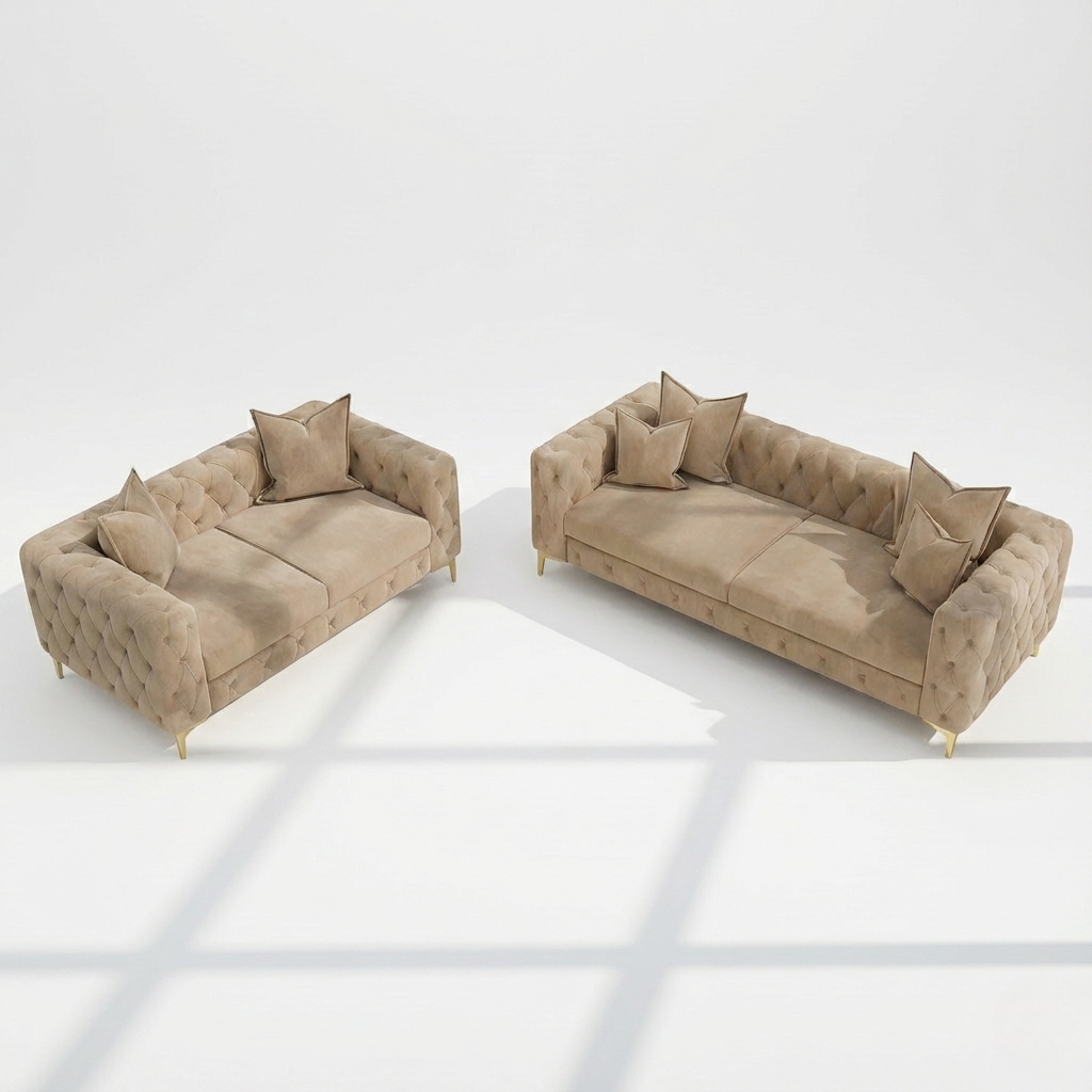 Monaco 3 & 2 seater sofa set in mink velvet