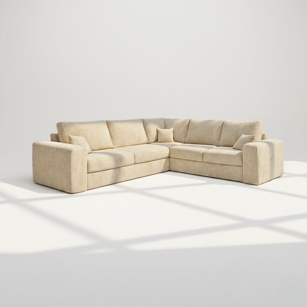 Pandora 6 seater corner sofa right hand in wheat chenille