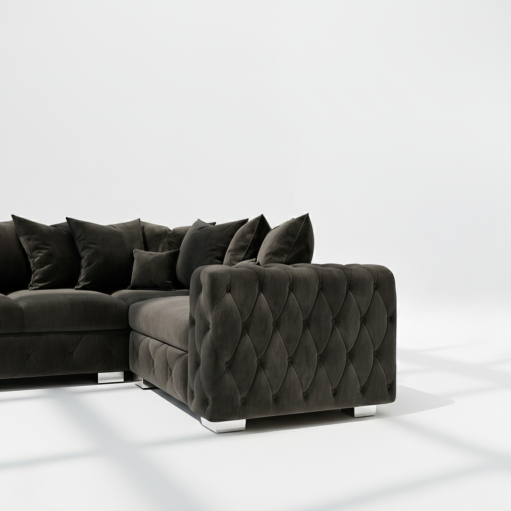 Mayfair 4 seater corner sofa right hand in black velvet