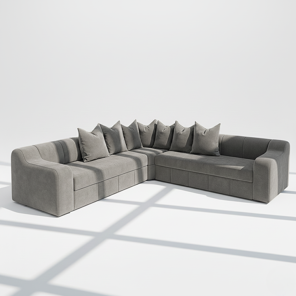 Bella 5 seater corner sofa in grey velvet