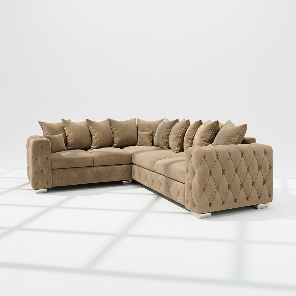 Mayfair 6 seater corner sofa left hand in mink velvet