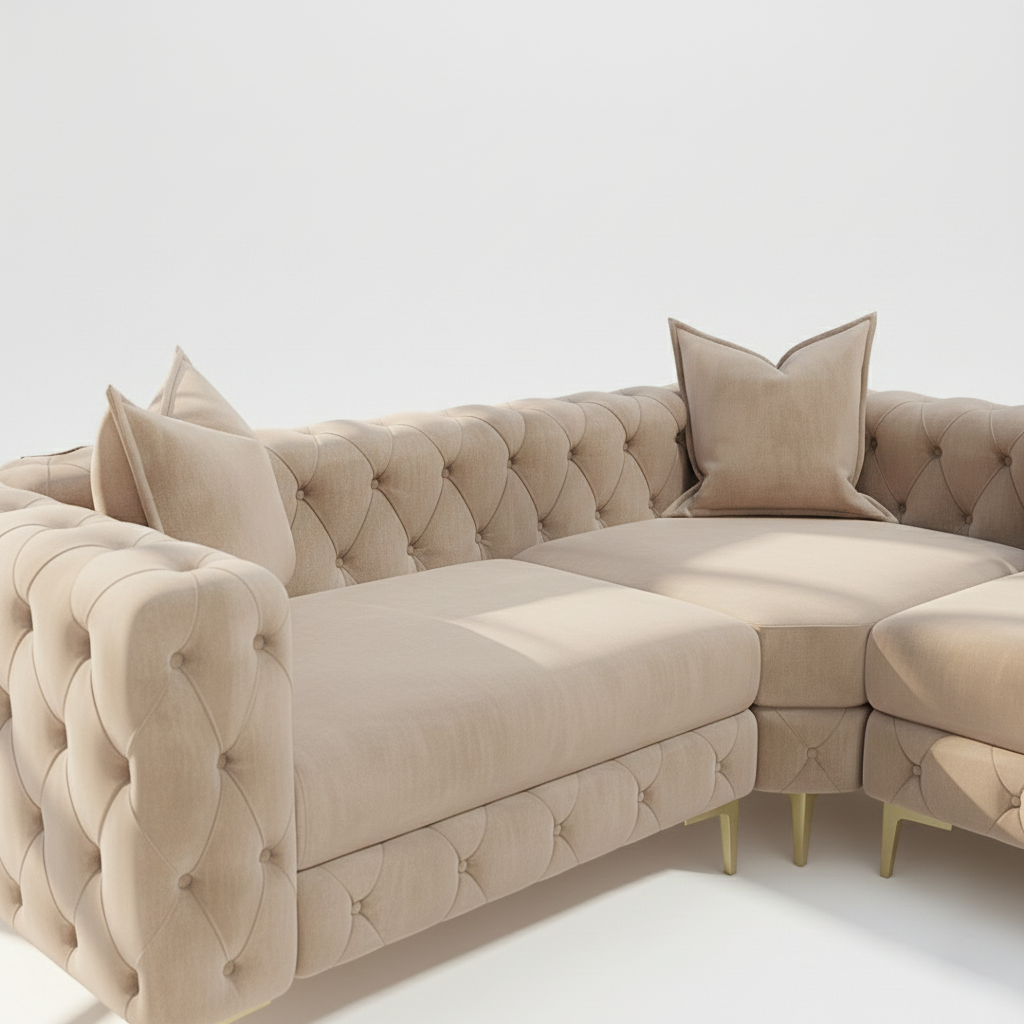 Monaco 4 seater corner sofa left hand in mink velvet
