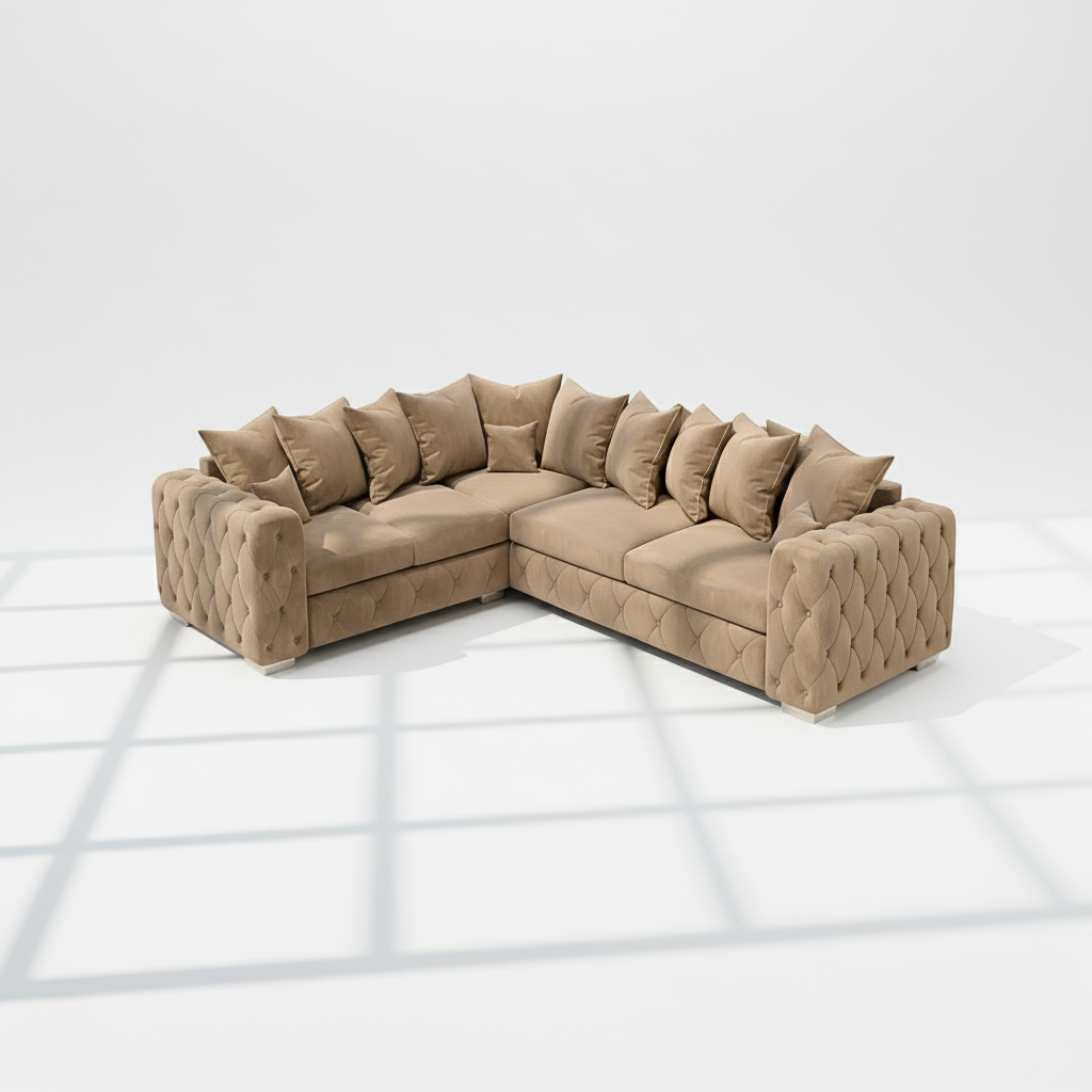 Mayfair 6 seater corner sofa left hand in mink velvet