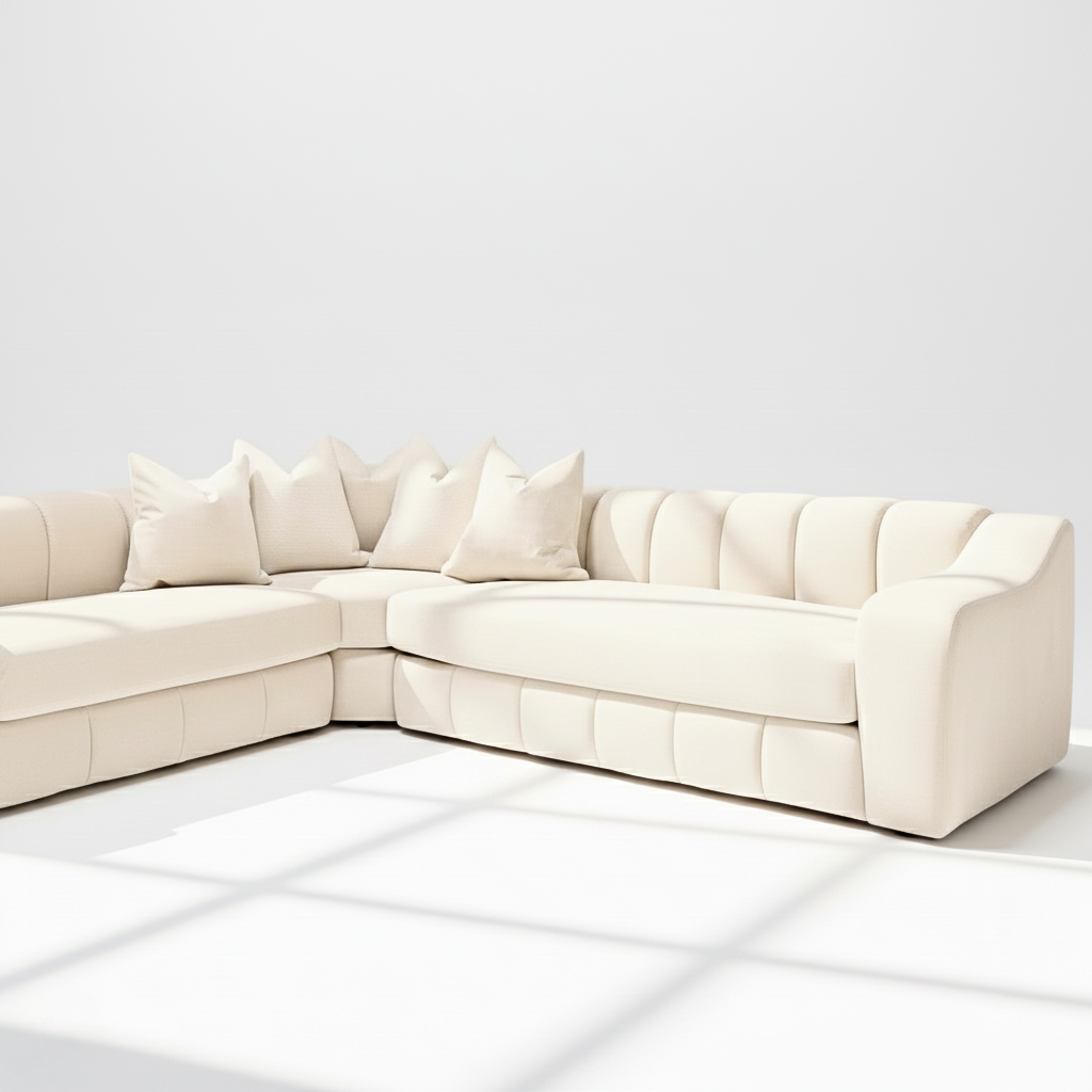 Bella 6 seater corner sofa left hand in cream velvet