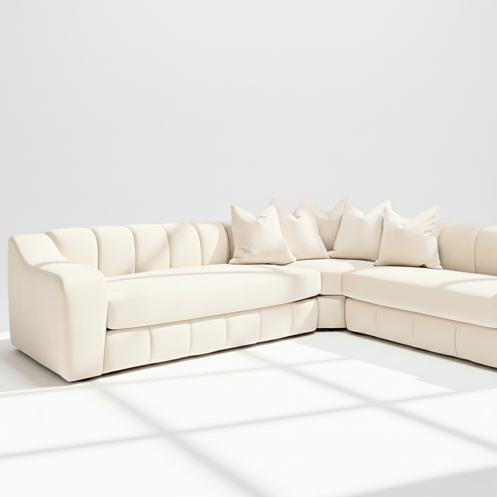 Bella 6 seater corner sofa right hand in cream velvet