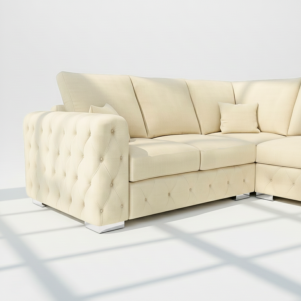 Ashton 4 seater corner sofa in cream velvet