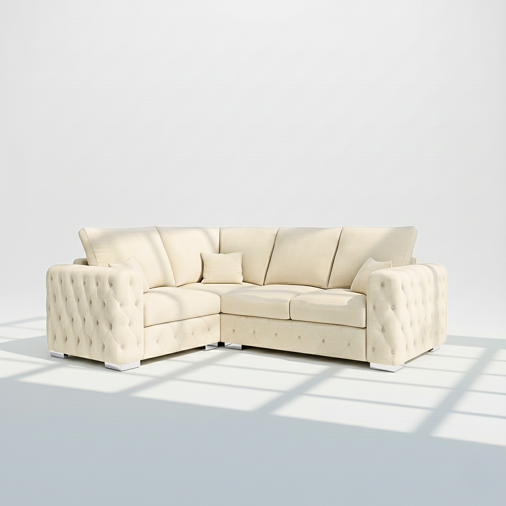 Ashton 4 seater corner sofa left hand fullback in cream velvet