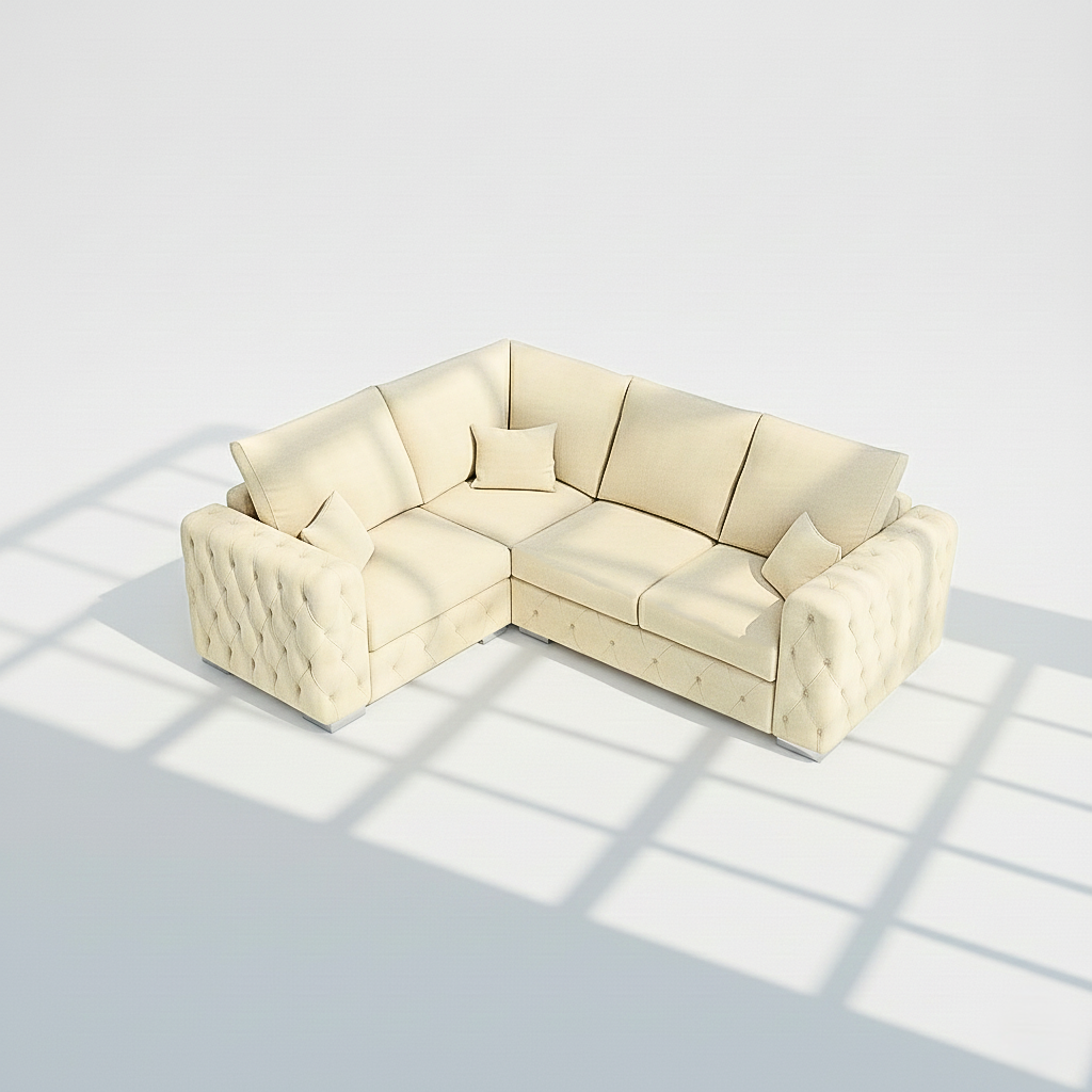 Ashton 4 seater corner sofa left hand fullback in cream velvet