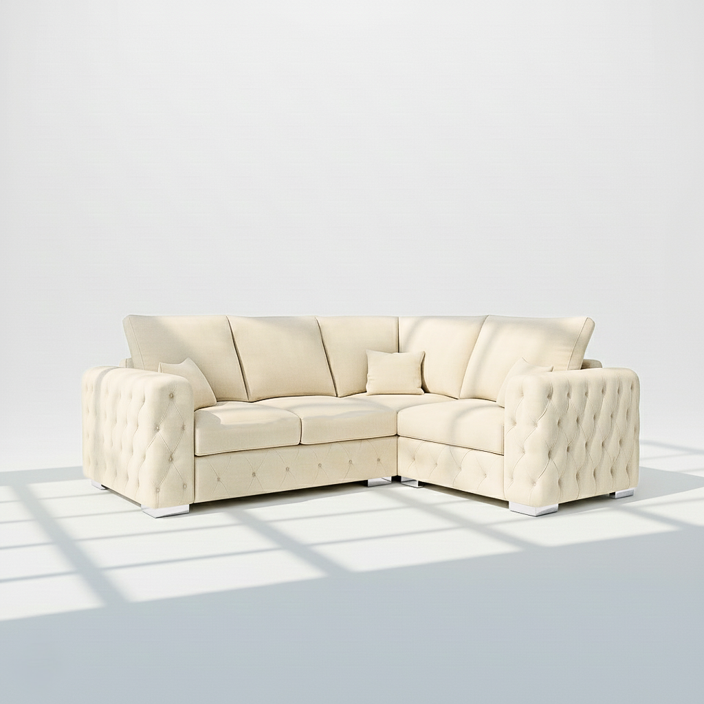 Ashton 4 seater corner sofa in cream velvet