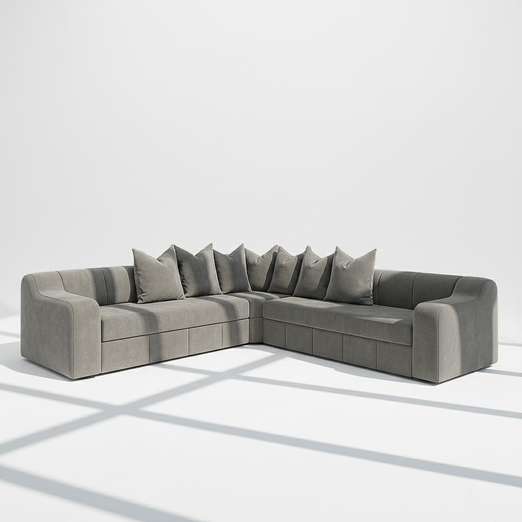 Bella 5 seater corner sofa in grey velvet