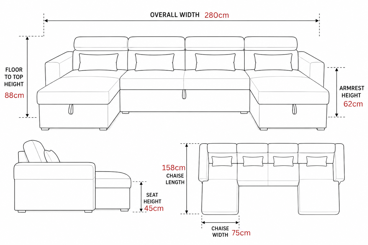 Chelsea Sofa Bed Ushape Chaise
