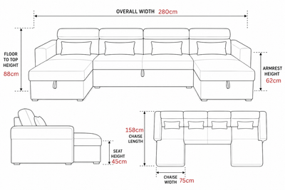 Chelsea Sofa Bed Ushape Chaise