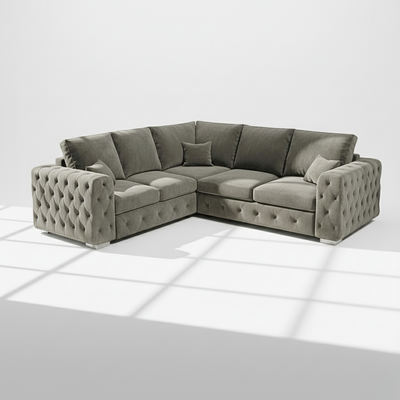 Ashton 5 seater corner sofa in grey velvet