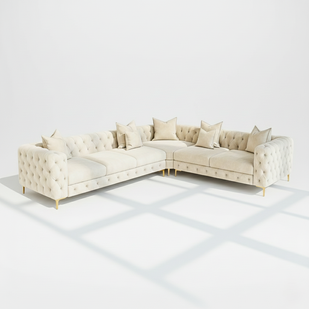 Monaco 6 seater corner sofa right hand in cream velvet