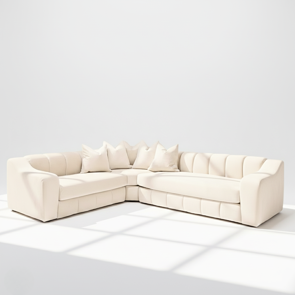 Bella 6 seater corner sofa left hand in cream velvet