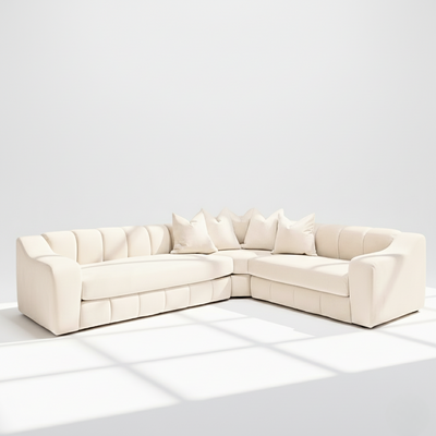Bella 6 seater corner sofa right hand in cream velvet