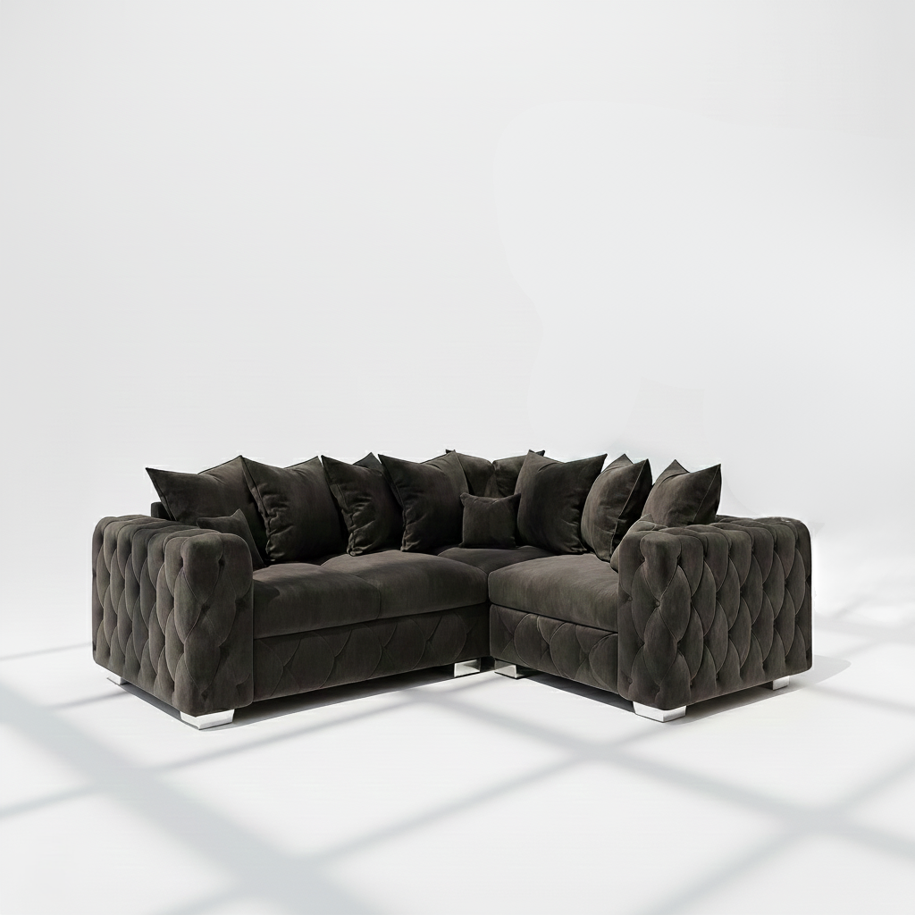 Mayfair 4 seater corner sofa right hand in black velvet