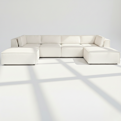 Aire U shape with footstool end sofa in Ivory boucle