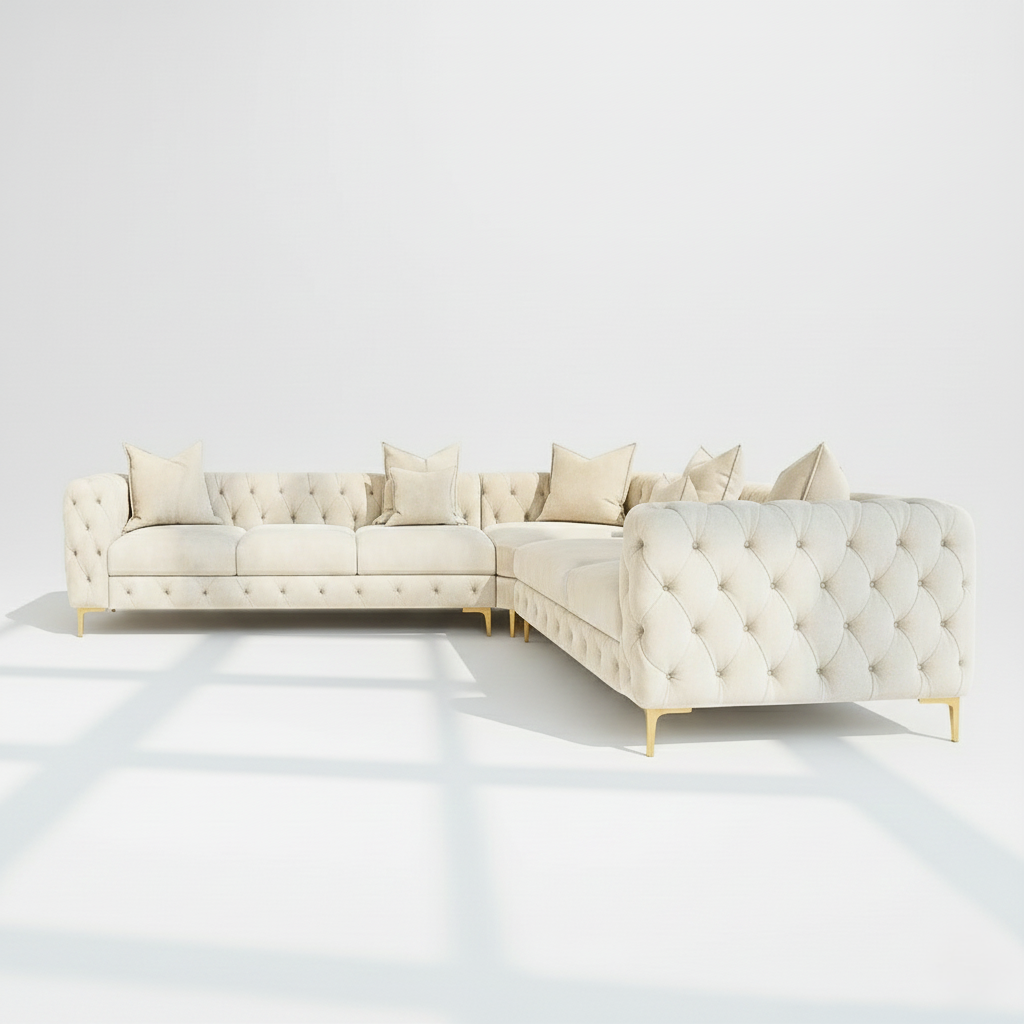 Monaco 6 seater corner sofa right hand in cream velvet