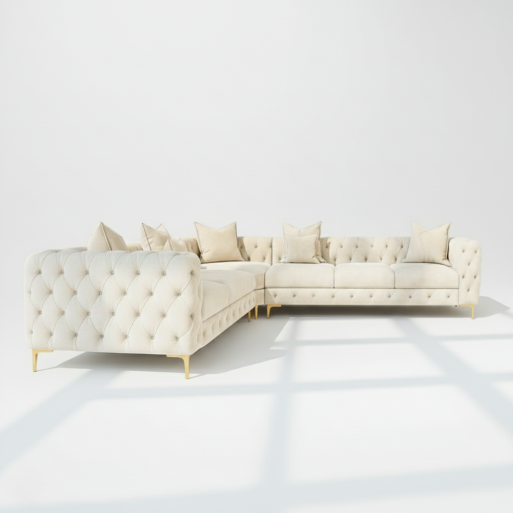 Monaco 6 seater corner sofa left hand in cream velvet