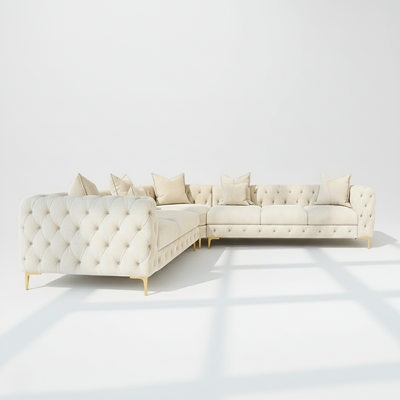 Monaco 6 seater corner sofa left hand in cream velvet
