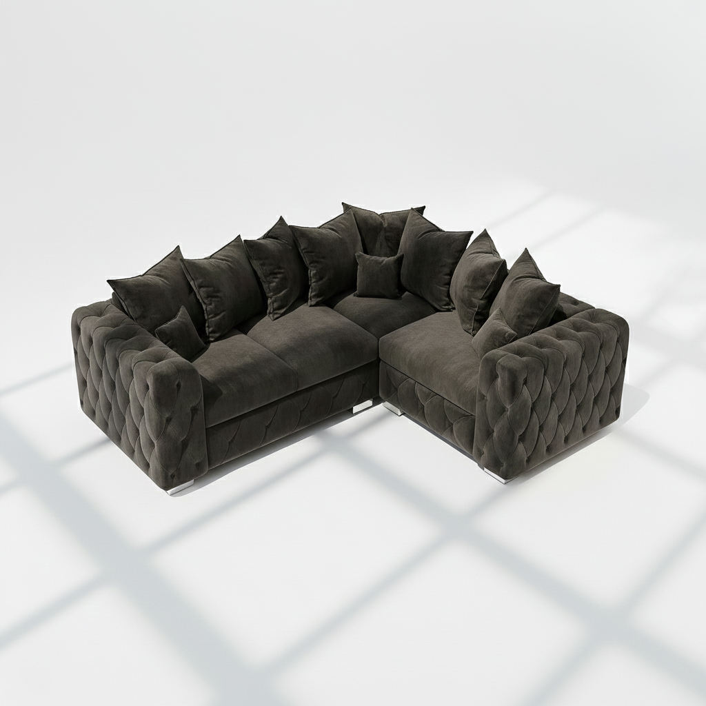 Mayfair 4 seater corner sofa right hand in black velvet