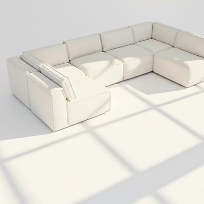 Aire XL U Shape with open end sofa in cream naples linen
