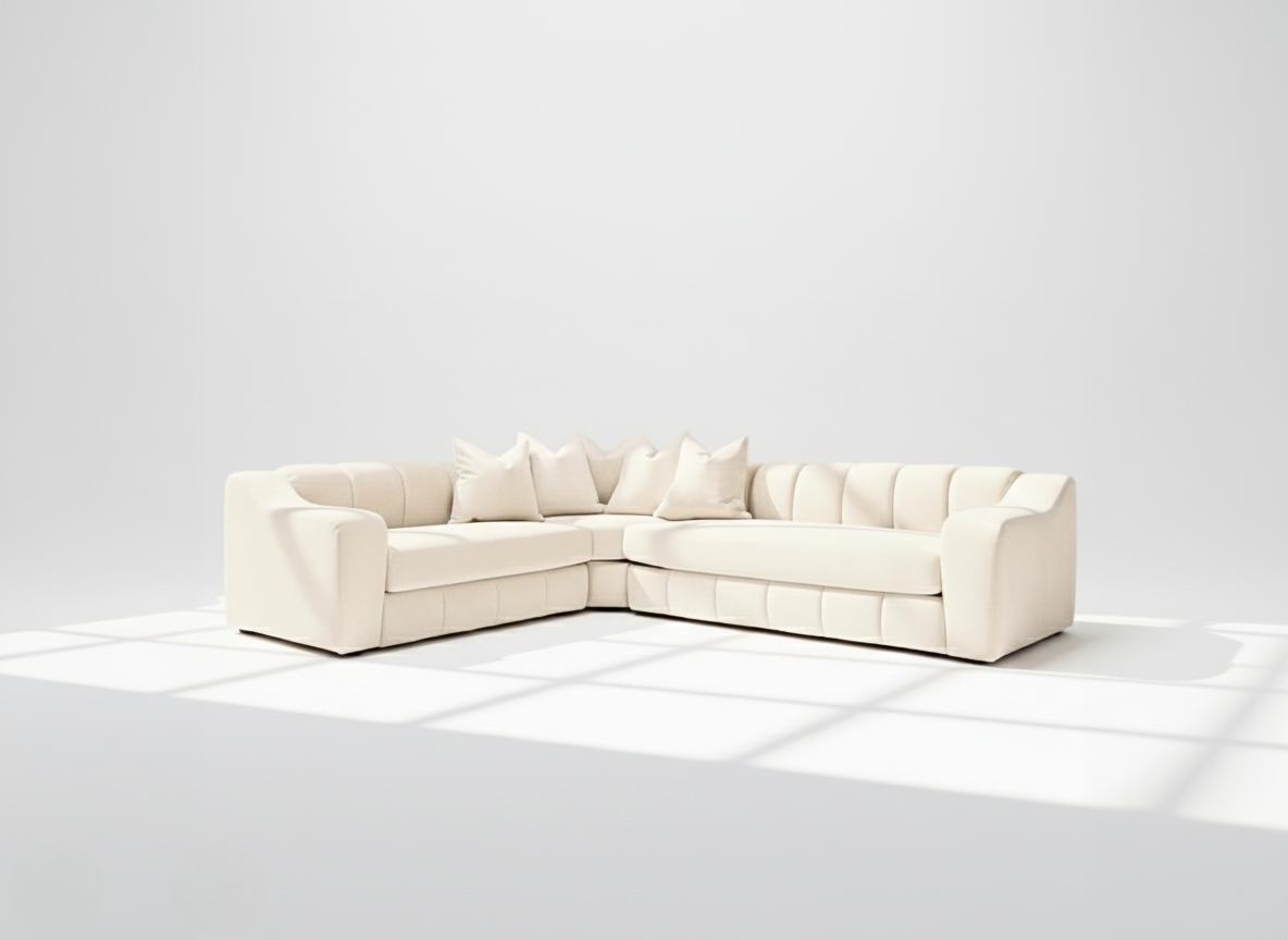 Bella 6 seater corner sofa left hand in cream velvet