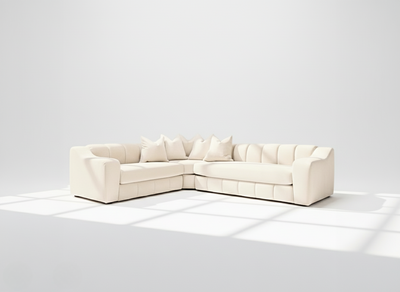 Bella 6 seater corner sofa left hand in cream velvet