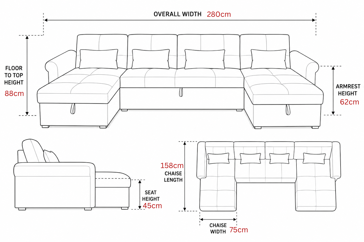 Arlo Sofa Bed Ushape Chaise