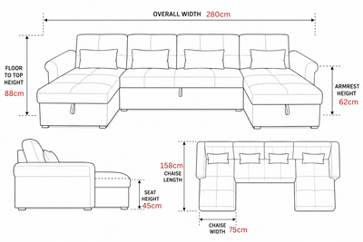 Arlo Sofa Bed Ushape Chaise