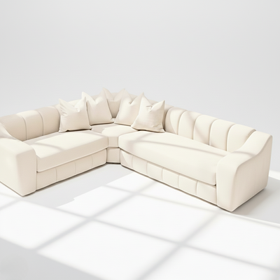 Bella 6 seater corner sofa left hand in cream velvet
