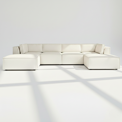 Aire U shape with footstool end sofa in Ivory boucle