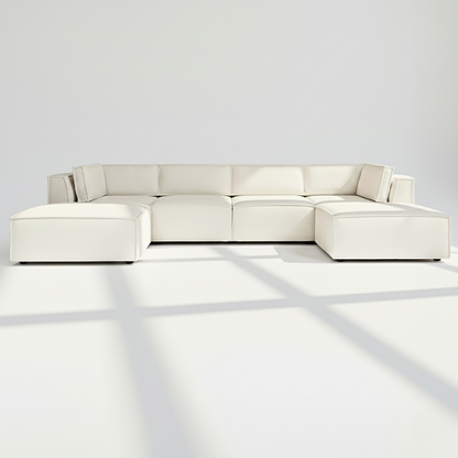 Aire U shape with footstool end sofa in Ivory boucle