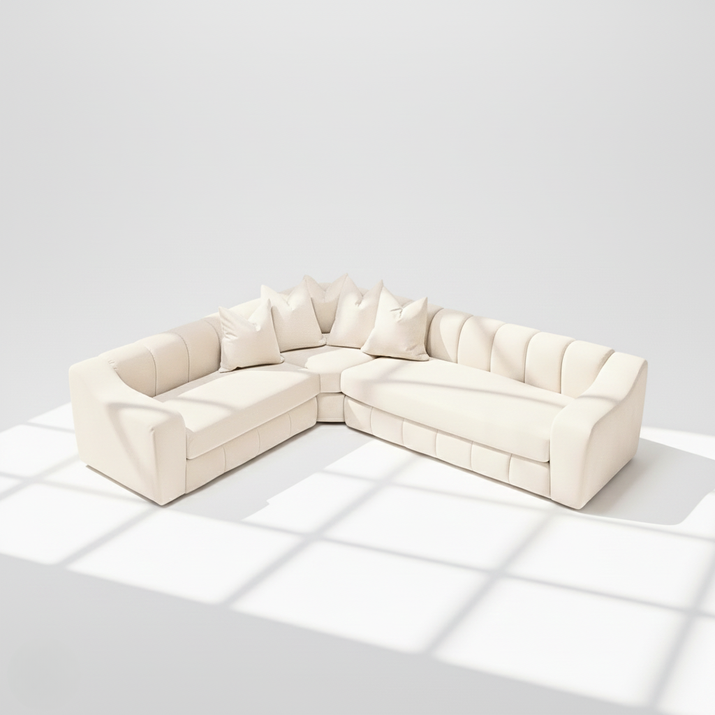 Bella 6 seater corner sofa left hand in cream velvet