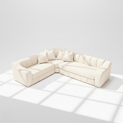 Bella 6 seater corner sofa left hand in cream velvet