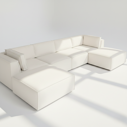 Aire U shape with footstool end sofa in Ivory boucle