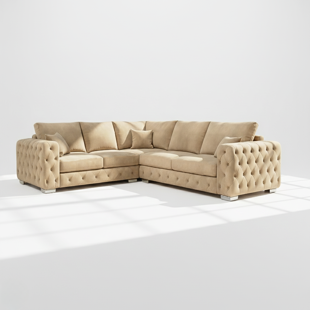 Ashton 6 seater corner sofa left hand in mink velvet
