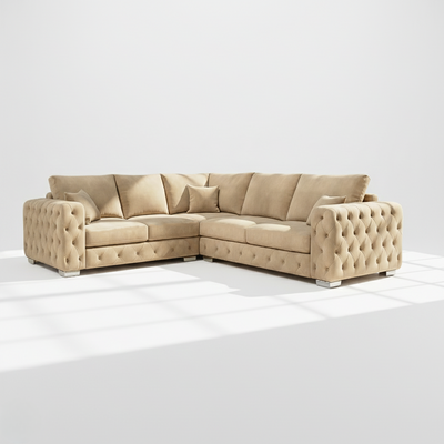 Ashton 6 seater corner sofa left hand in mink velvet