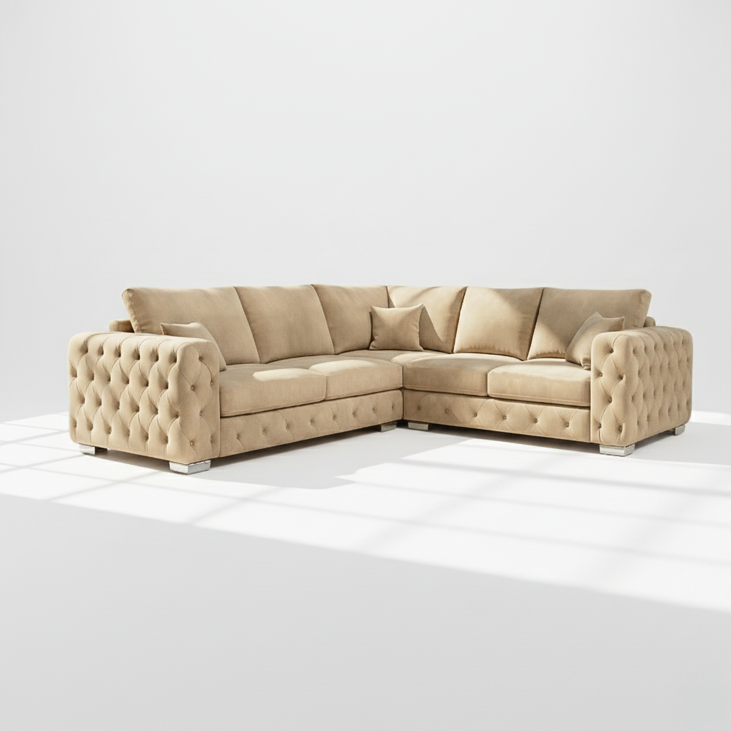 Ashton 6 seater corner sofa right hand in mink velvet