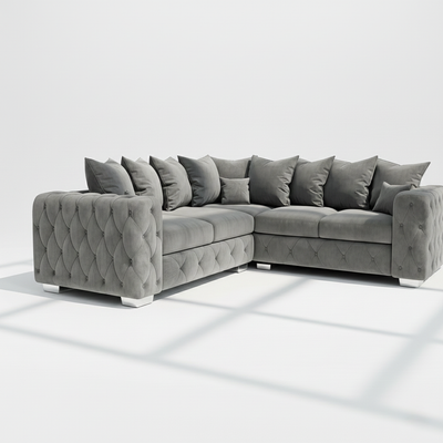 Mayfair 5 seater corner sofa in grey velvet